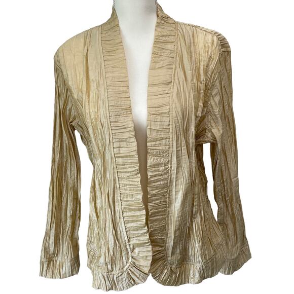 CHICO'S Royal Ruffle Rhea Gold Stardust Jacket US 12 Yellow Gold - Picture 1 of 8